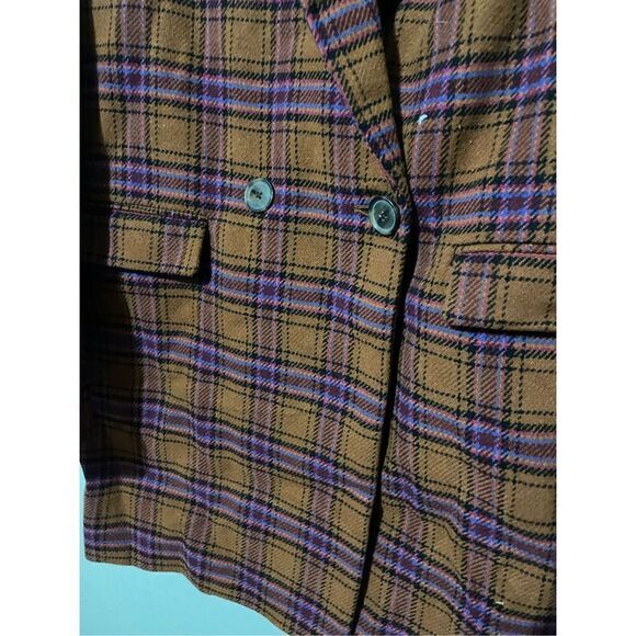 NWOT A New Day Women’s Large Brown Plaid Wool Blend Overcoat Jacket - Picture 3 of 5